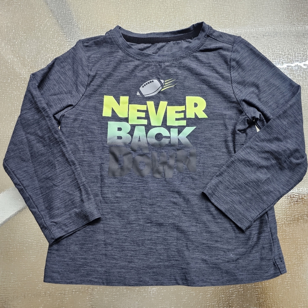 Athletic Works Boys 4T Long Sleeve Shirt Football Graphic NEVER BACK DOWN Tee - Picture 2 of 7